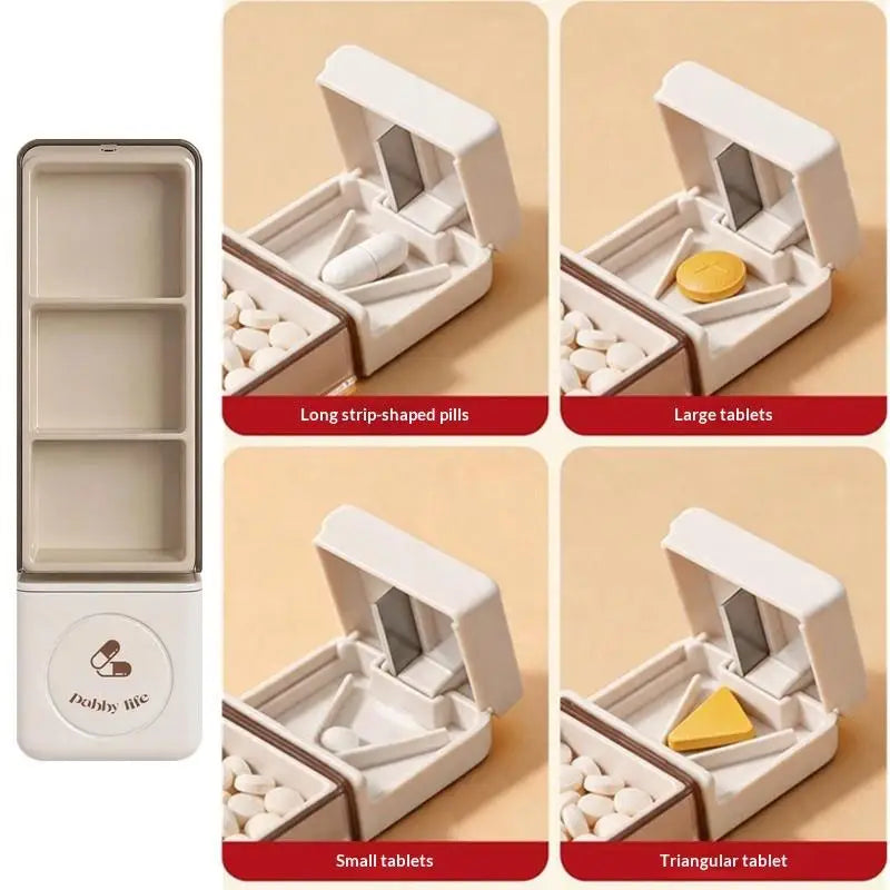 3-Compartment Travel Pill Box with Tablet Cutter | YOVIP Travel Pill Organizer QXL