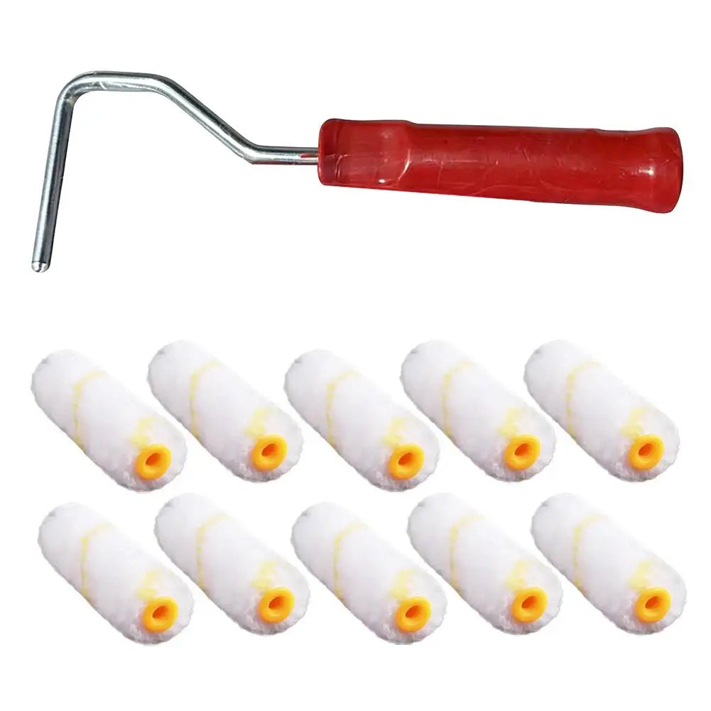 11-Pc Mini Paint Roller Kit | 4" Microfiber Covers & Handle Mini Paint Roller Kit QXL Roller brush