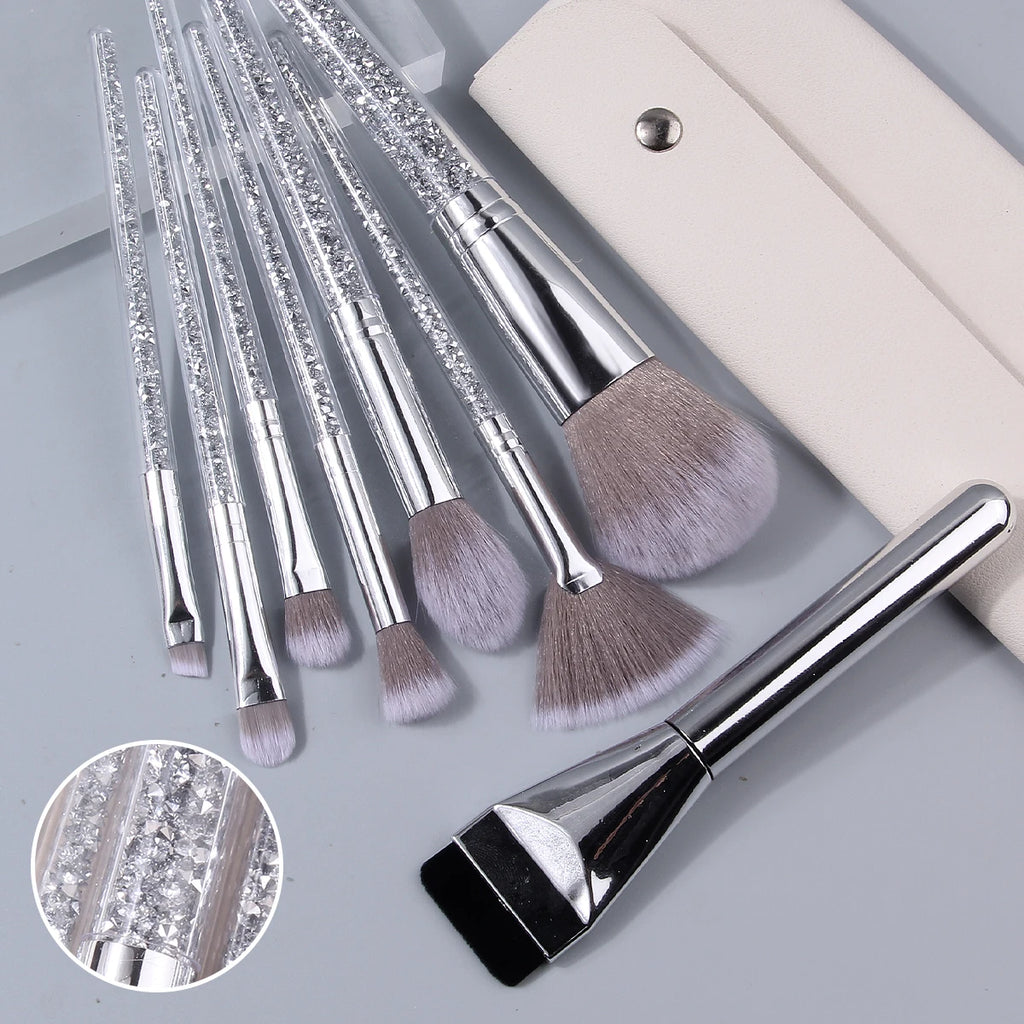 13-Pc Silver Diamond Handle Makeup Brush Set | KOSSHOW Makeup Brush Set QXL