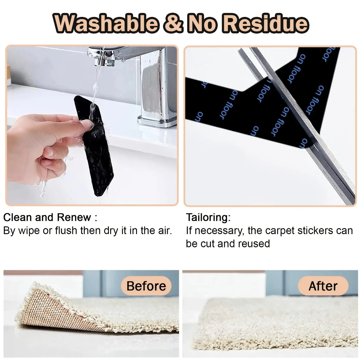 Anti-Slip Adhesive Fastener Dots for Carpet, Rug & Sofa 4/8pc Non-Slip Rug Pads QXL