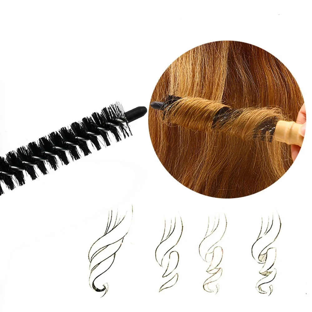 Mini Round Hair Brush – Wooden Handle Detangling Styling Comb Round Hair Brush QXL