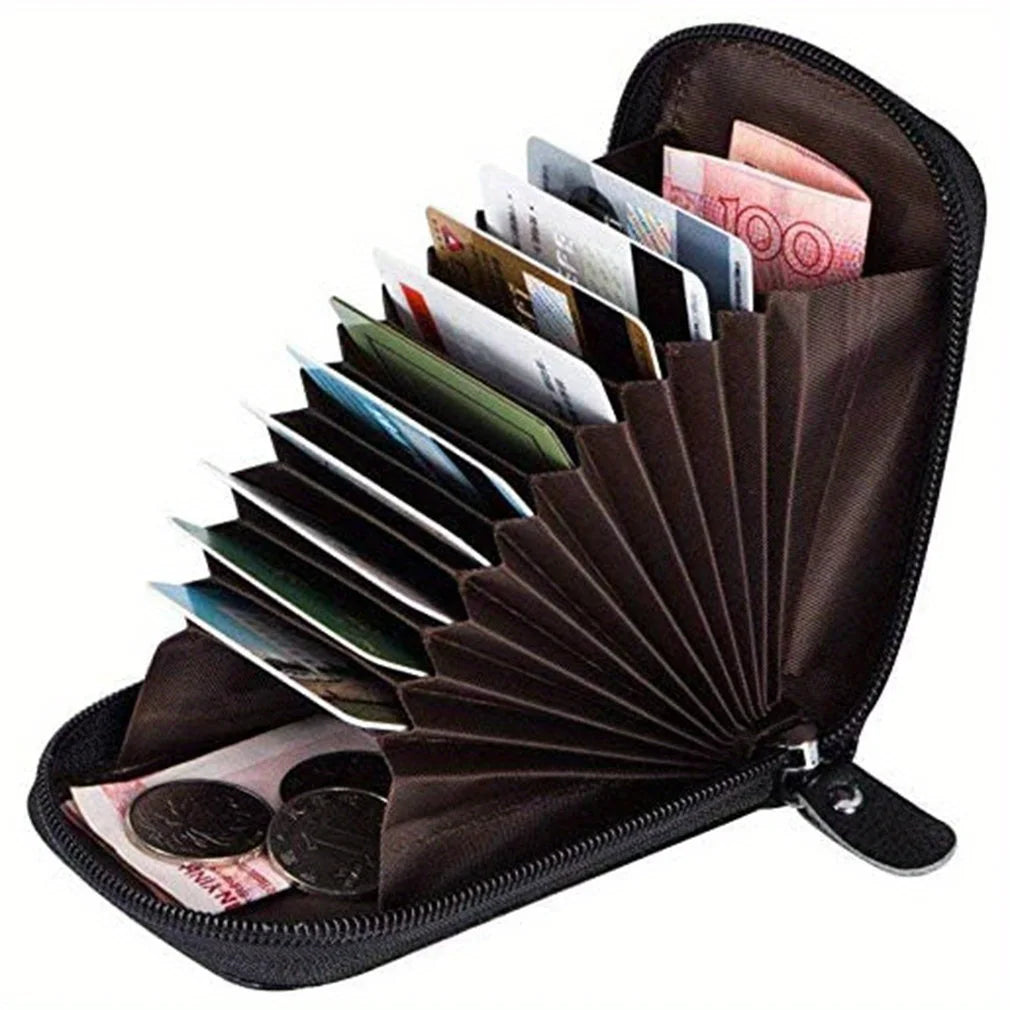 PU Leather Card Holder with Zippered Coin Pocket | Unisex Leather Card Wallet QXL