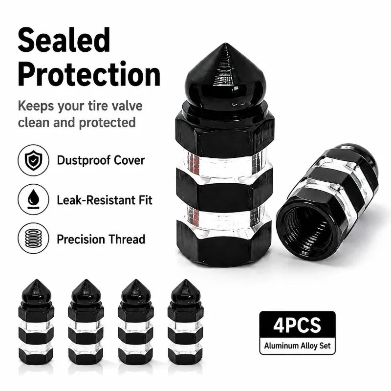 4-Pack Aluminum Tire Valve Stem Caps | Hex Dustproof Covers Tire Valve Caps QXL