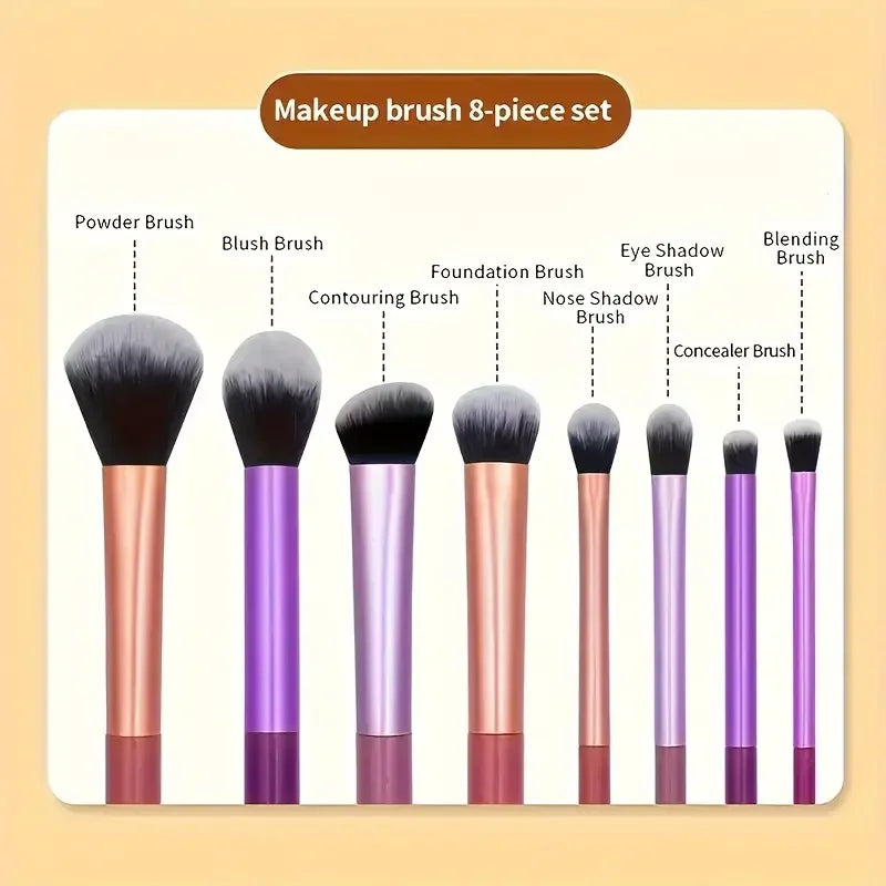 8-Piece Makeup Brush Set | Soft Synthetic Foundation & Blush Makeup Brush Set QXL