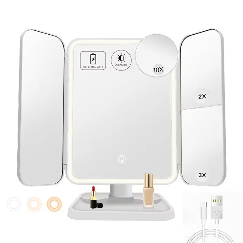 Trifold LED Makeup Mirror with Lights | Cosmomiro Vanity LED Makeup Mirror QXL