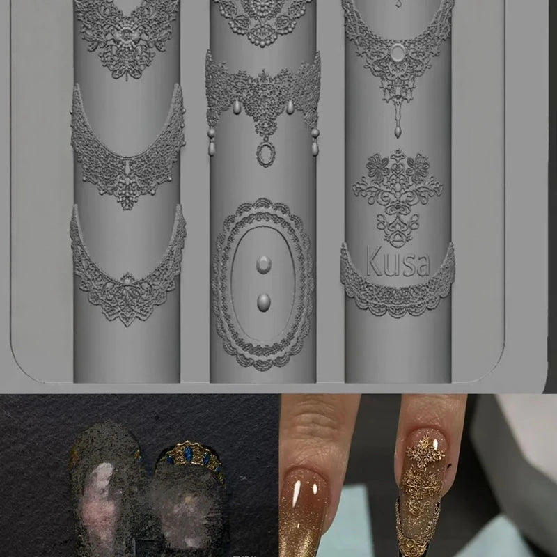 Silicone Lace Nail Art Mold | Embossed Manicure Stencil Nail Art Mold QXL