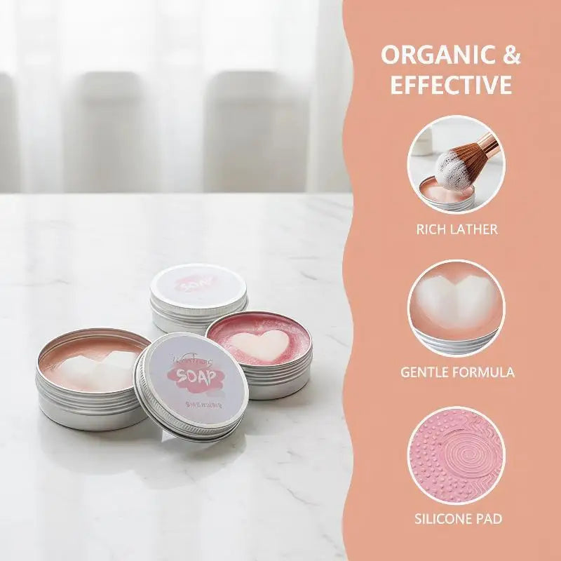 Makeup Brush Cleaning Soap & Silicone Pad Set | Plant-Based Brush Cleaning Soap QXL