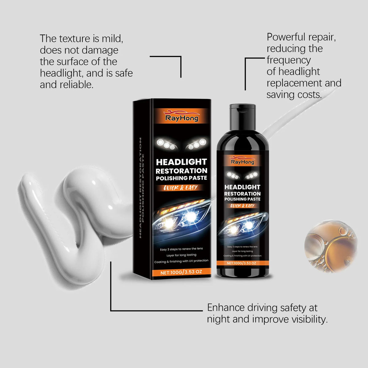 Car Headlight Polishing Paste | Remove Yellowing & Restore Clarity Headlight Polishing Paste QXL
