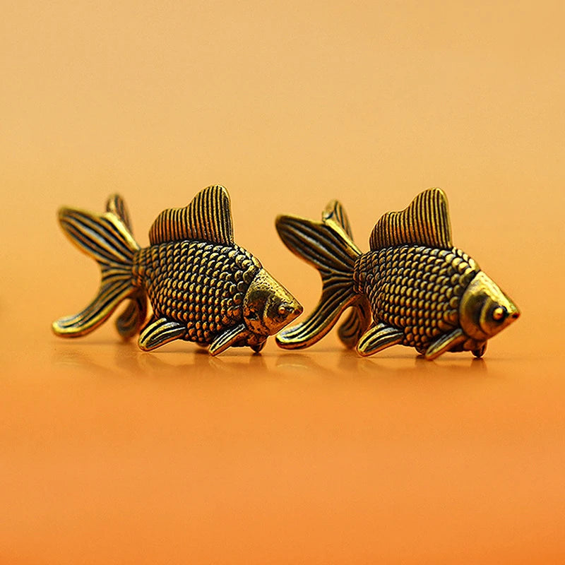 Brass Goldfish Figurine Retro Lucky Statue | Home & Desk Décor Decorative Figurine QXL 2Pcs