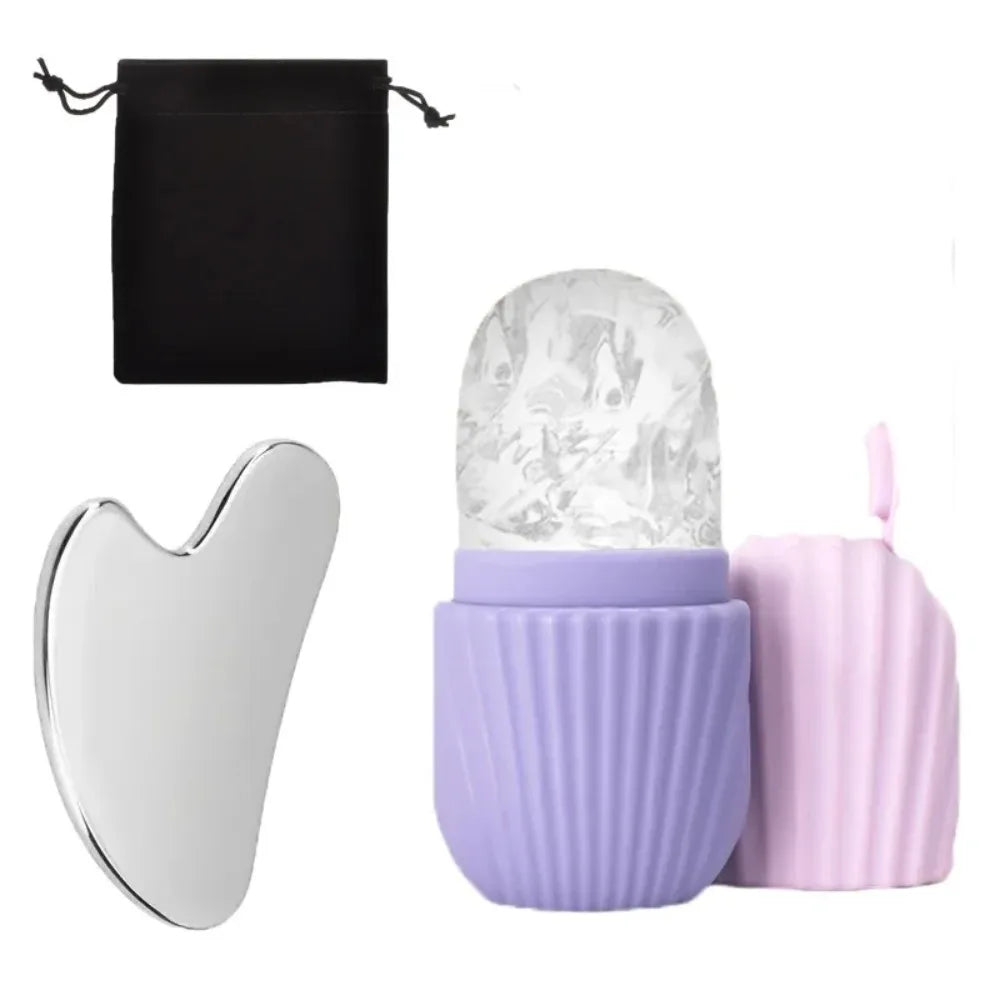 Ice Face Roller & Gua Sha Set | Cooling Facial Massage Ice Facial Roller Set QXL