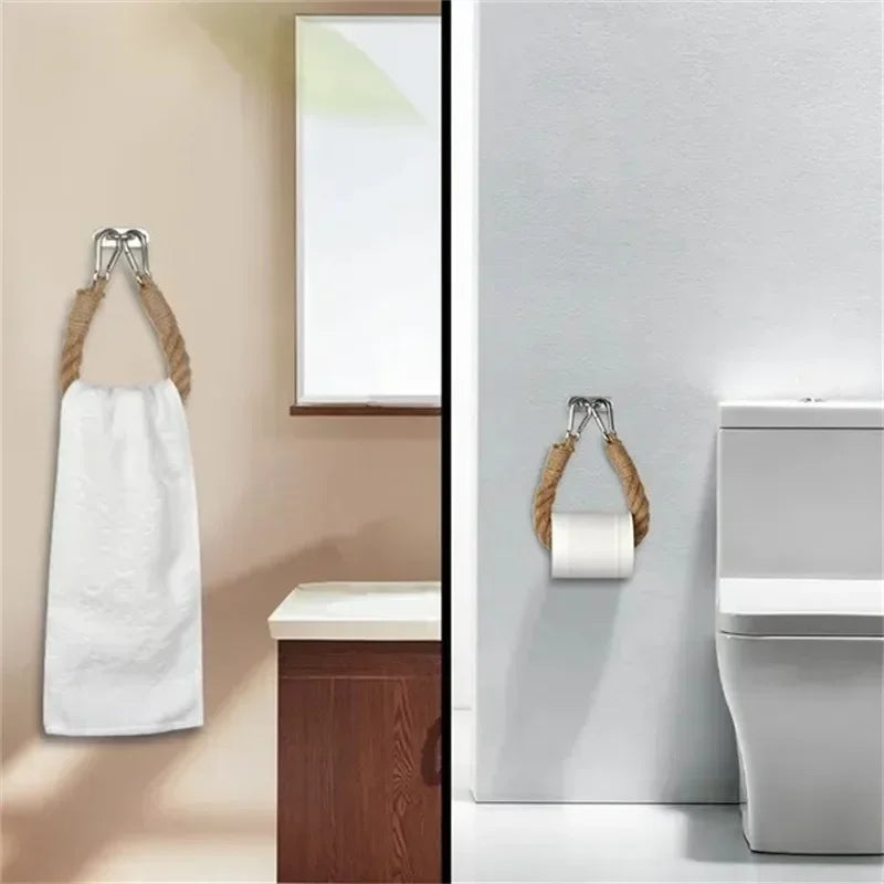 Retro Hemp Rope Toilet Paper Holder | Rust-Proof Steel Toilet Paper Holder QXL