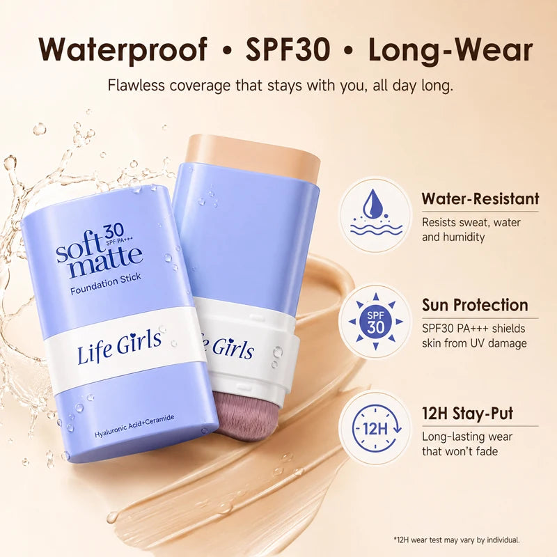 2-in-1 SPF30 Foundation Stick & Brush | Matte Full Coverage Foundation Stick QXL