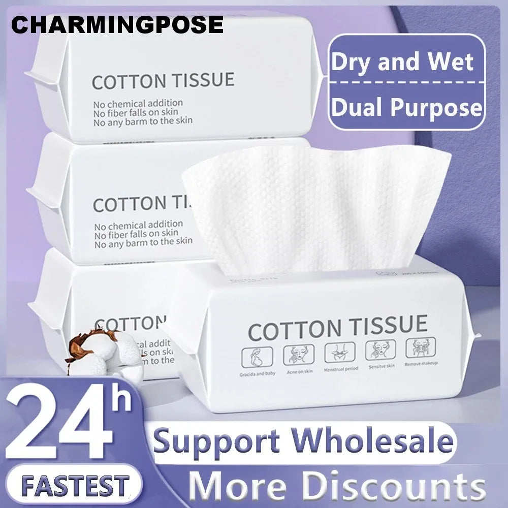 100-Pack Biodegradable Cotton Facial Towels | Makeup Remover Pads Disposable Facial Pads QXL