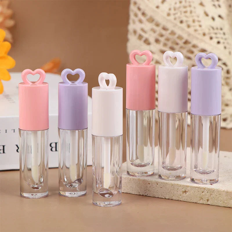 2.5ml Heart-Shaped Lip Gloss Tube with Keychain & Brush Lip Gloss Container QXL