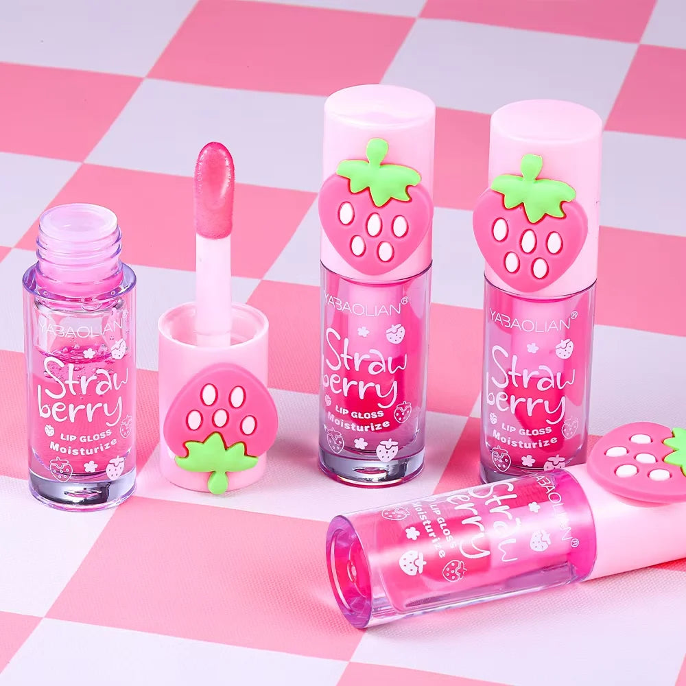 3D Strawberry Lip Gloss | Mirror Jelly Hydrating Lip Oil Lip Gloss QXL