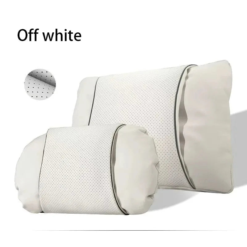 Nappa Leather Car Headrest Neck & Lumbar Pillow Set Car Seat Pillow Set QXL
