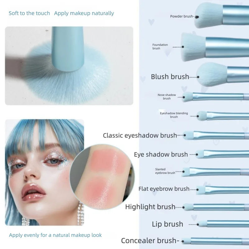 12-Piece Blue Mini Travel Makeup Brush Set for Beginners Makeup Brush Set QXL
