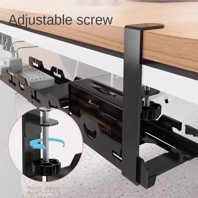No-Drill Telescopic Under-Desk Cable Management Tray | Metal Cable Management Tray QXL