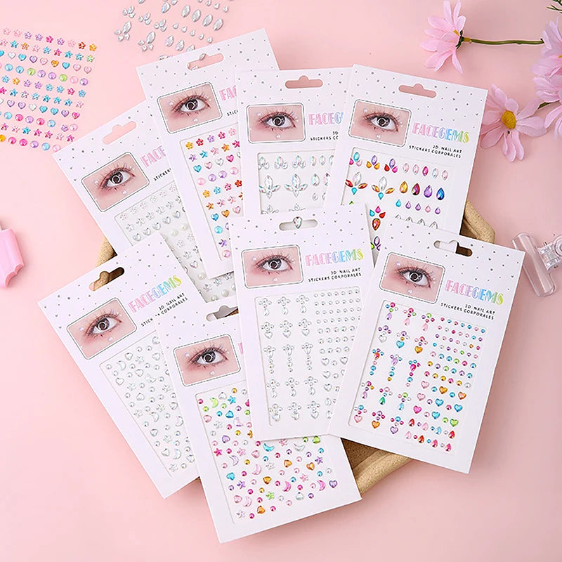 Face & Body Crystal Gem Stickers | Festival Rhinestone Glam Face & Body Gem Stickers QXL