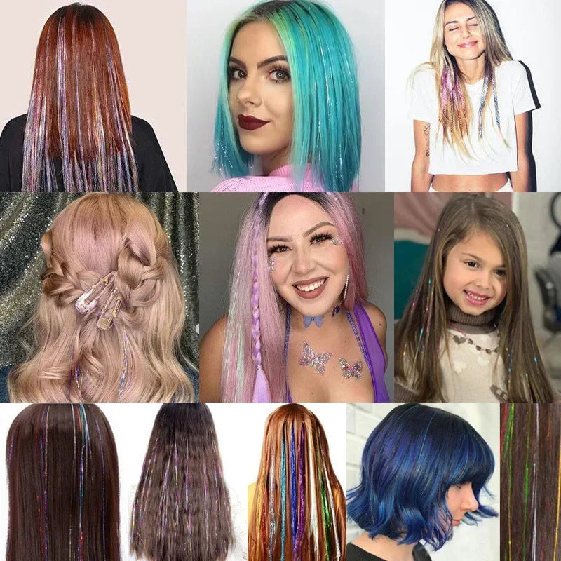 Rainbow Glitter Hair Tinsel Kit | Sparkle Braiding Extension Hair Tinsel Extension QXL