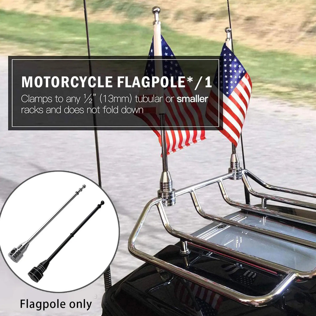 Motorcycle Luggage Rack Flag Pole Mount | Chrome & Black Motorcycle Flag Mount QXL