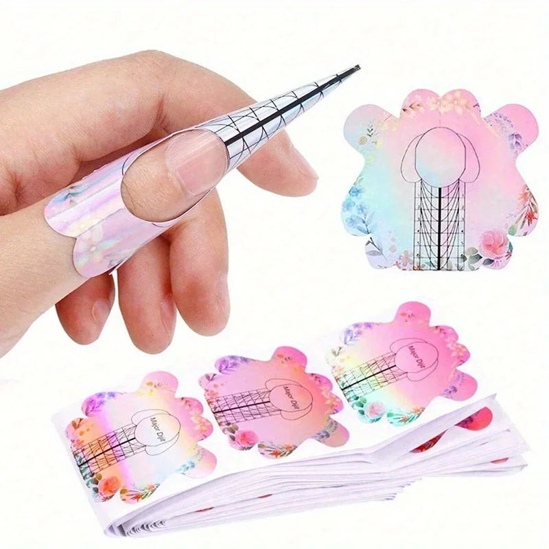 100-Pc French Nail Tip Stencil Stickers | UV Gel Extension Forms Nail Extension Forms QXL