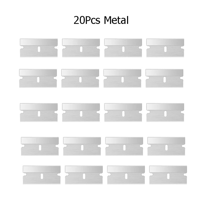 20-Pack Plastic Razor Scraper Blades | Car Sticker & Glue Remover Scraper Replacement Blades QXL 20Pcs Metal Blade