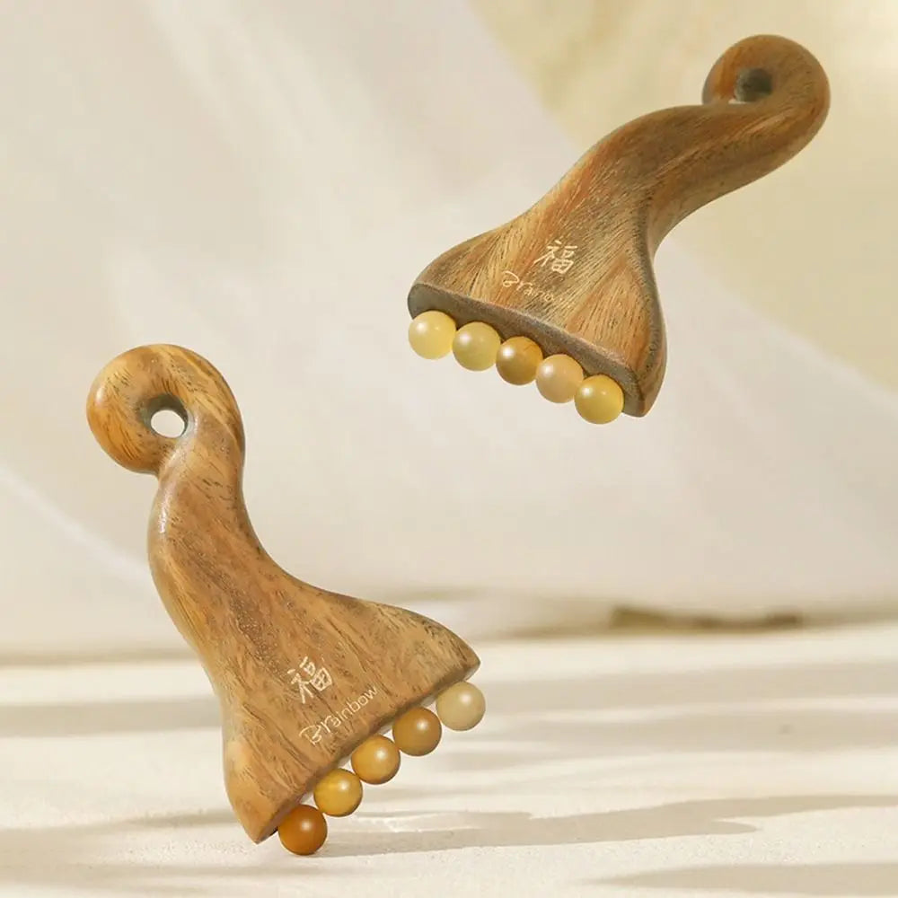 Wood & Brass Bead Gua Sha Facial Massage Scraper Tool Gua Sha Massage Tool QXL