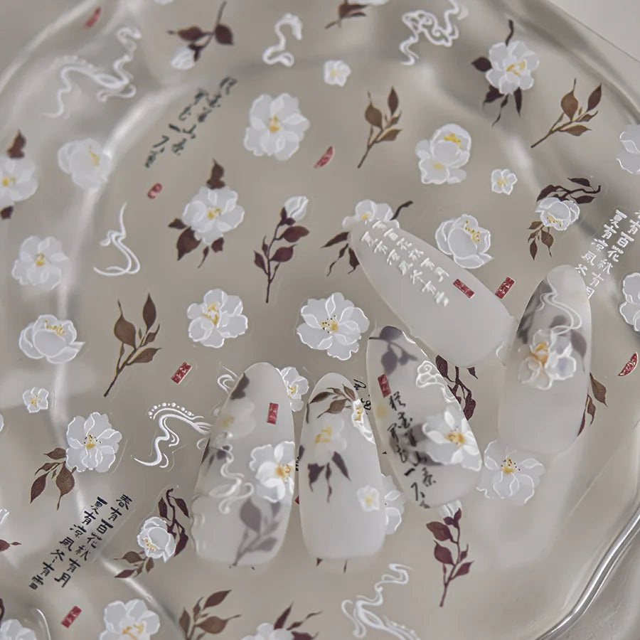 5D Chinese Floral Camellia & Peach Blossom Nail Stickers Nail Art Stickers QXL