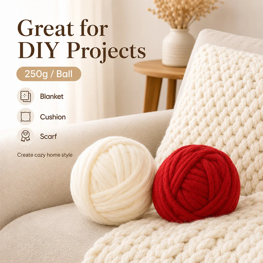 250g Chunky Bulky Craft Yarn Ball – Soft Fluffy Hand Knitting Chunky Craft Yarn QXL