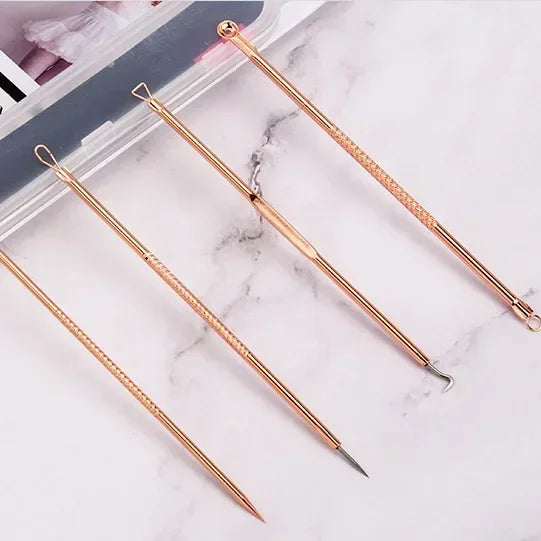 4-Piece Stainless Steel Blackhead & Blemish Removal Tool Set Blemish Extraction Kit QXL M112 rose gold