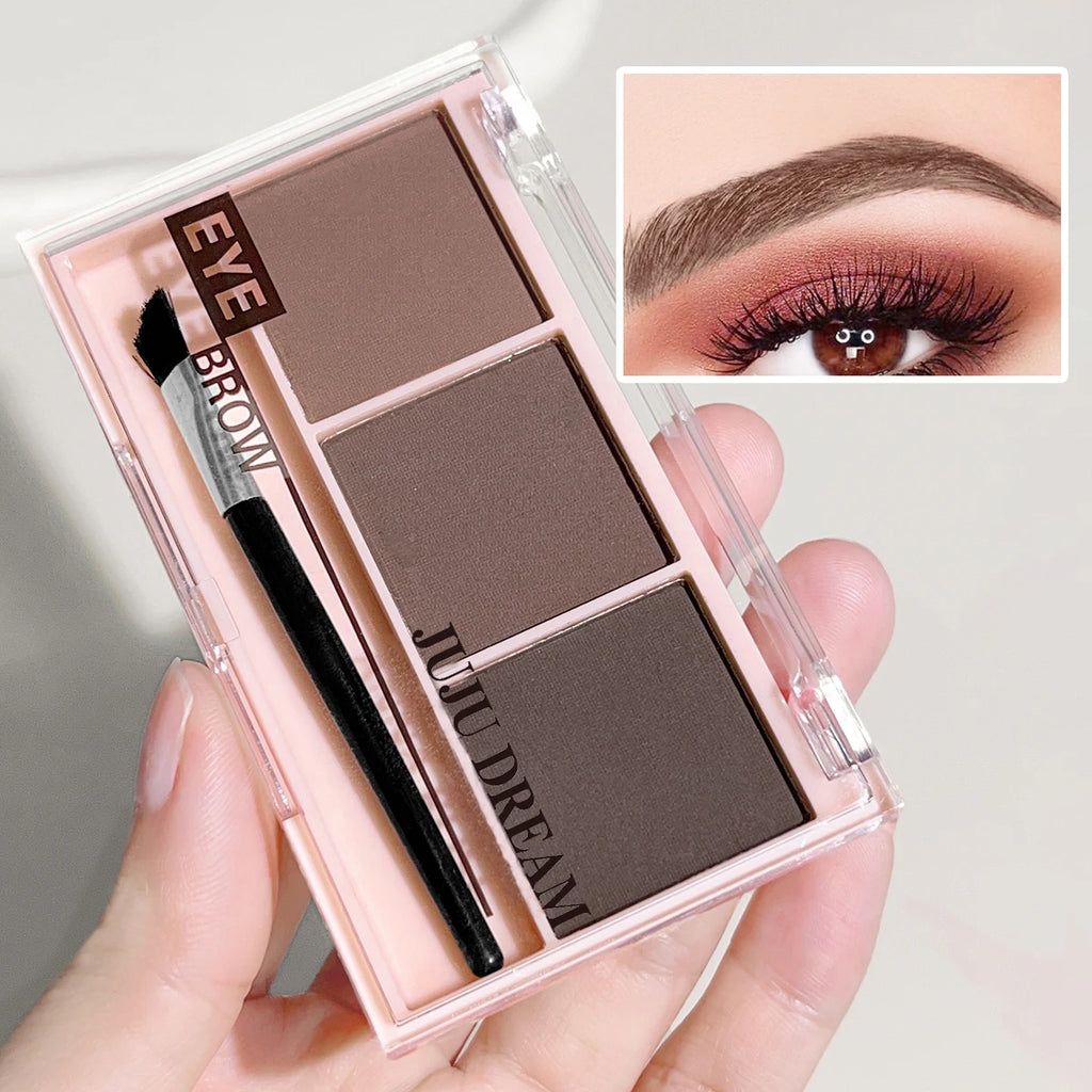 3-Color Matte Brow Powder Palette with Brush | Long-Lasting Eyebrow Powder Palette QXL