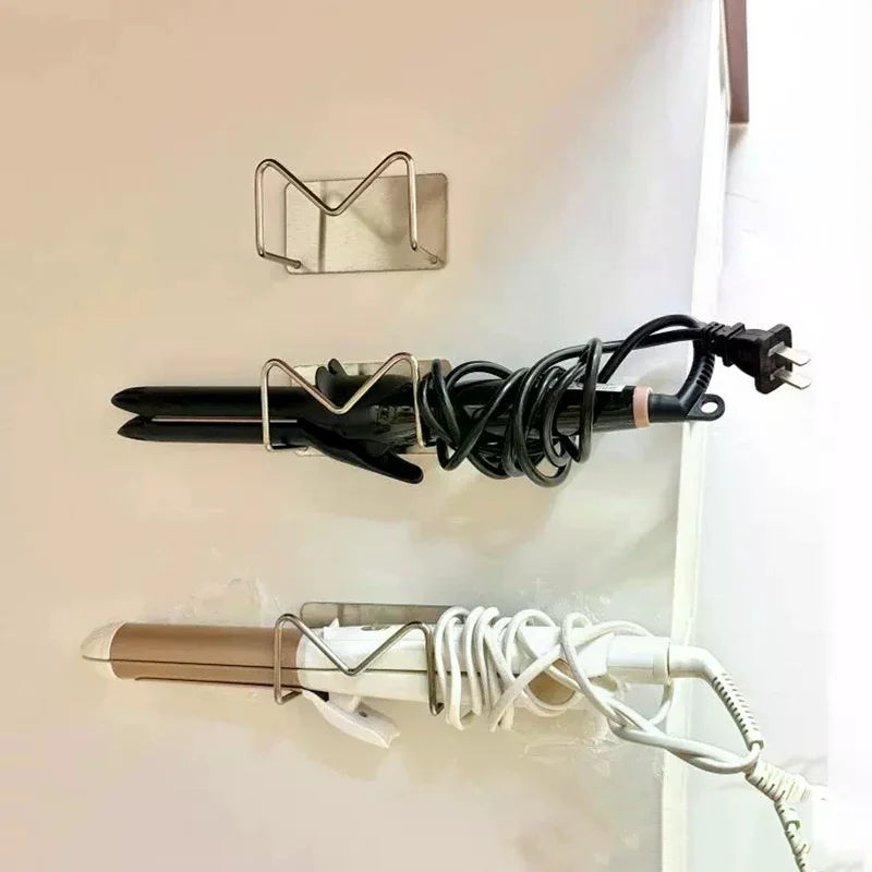 Wall-Mount Stainless Steel Hair Dryer & Styling Tool Holder Hair Tool Wall Rack QXL