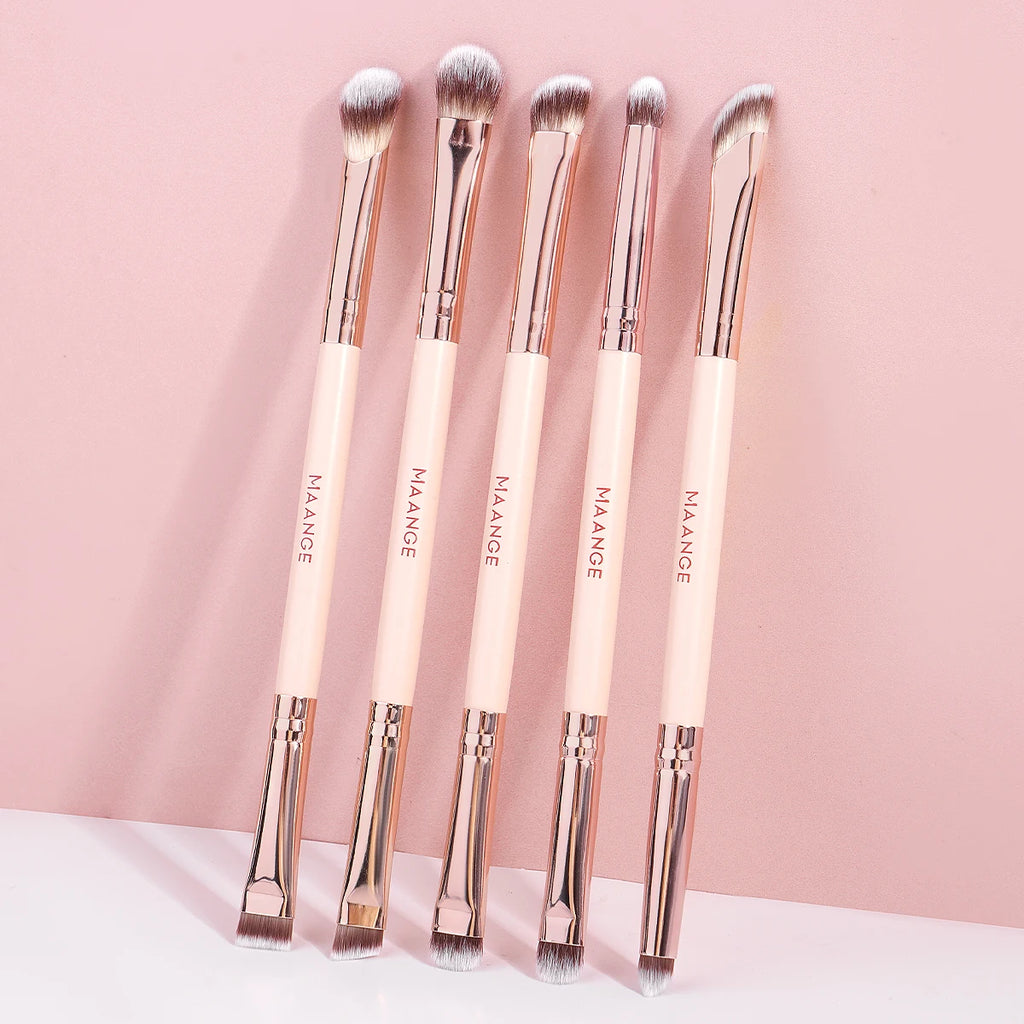 MAANGE 5-Pc Double-Ended Eye Makeup Brush Set – Soft Synthetic Eye Makeup Brush Set QXL Apricot
