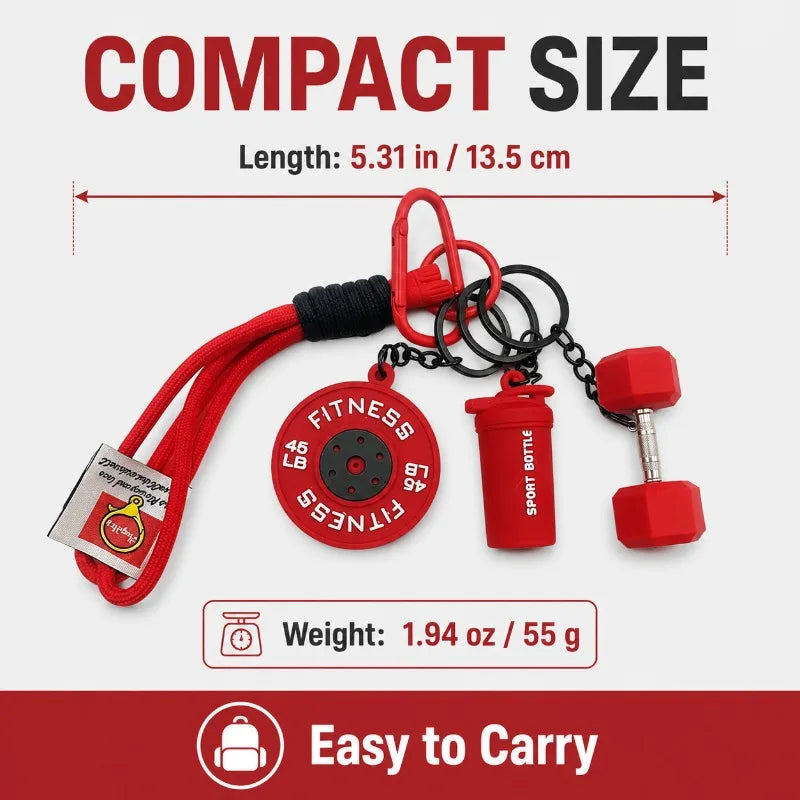 Fitness Keychain | Dumbbell, Weight Plate & Bottle Charms Novelty Keychain QXL