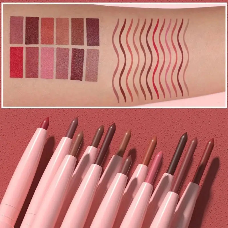 12-Color Waterproof Matte Lip Liner Set | Long-Lasting Lip Liner Pencil QXL