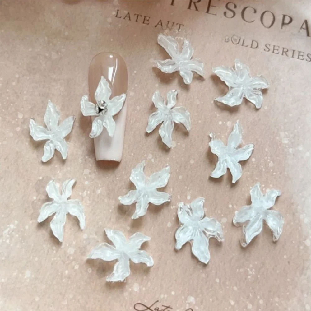 30-Pack 3D Lily Flower Nail Charms | Acrylic DIY Stickers Nail Art Charms QXL White