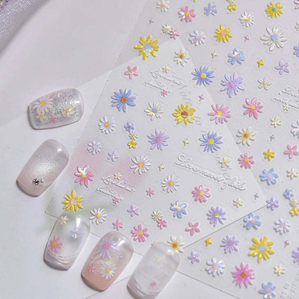 5D Holographic Daisy & Butterfly Embossed Nail Art Stickers Nail Art Stickers QXL