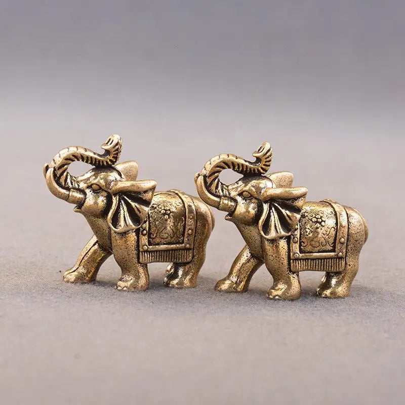 Brass Lucky Elephant Miniature Figurine | Antique Copper Statue Decorative Figurine QXL
