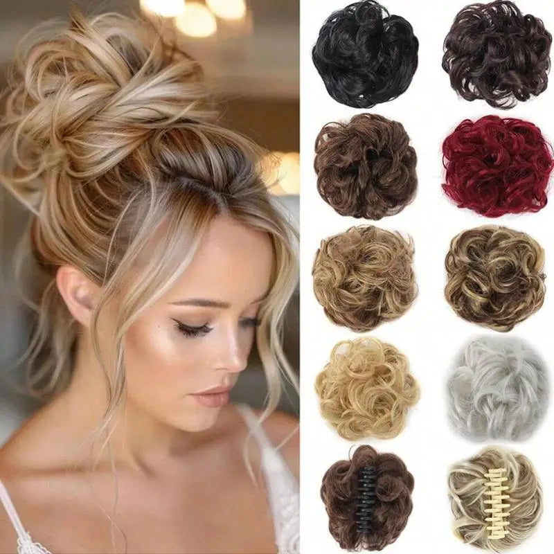 Synthetic Fluffy Curly Hair Bun Clip | Women's Hairpiece Clip-On Hair Bun QXL