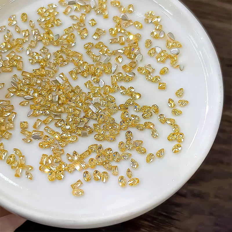 50-Pack Golden Flatback Rhinestone Nail Charms | Rhombic Zircon Nail Rhinestone Charms QXL