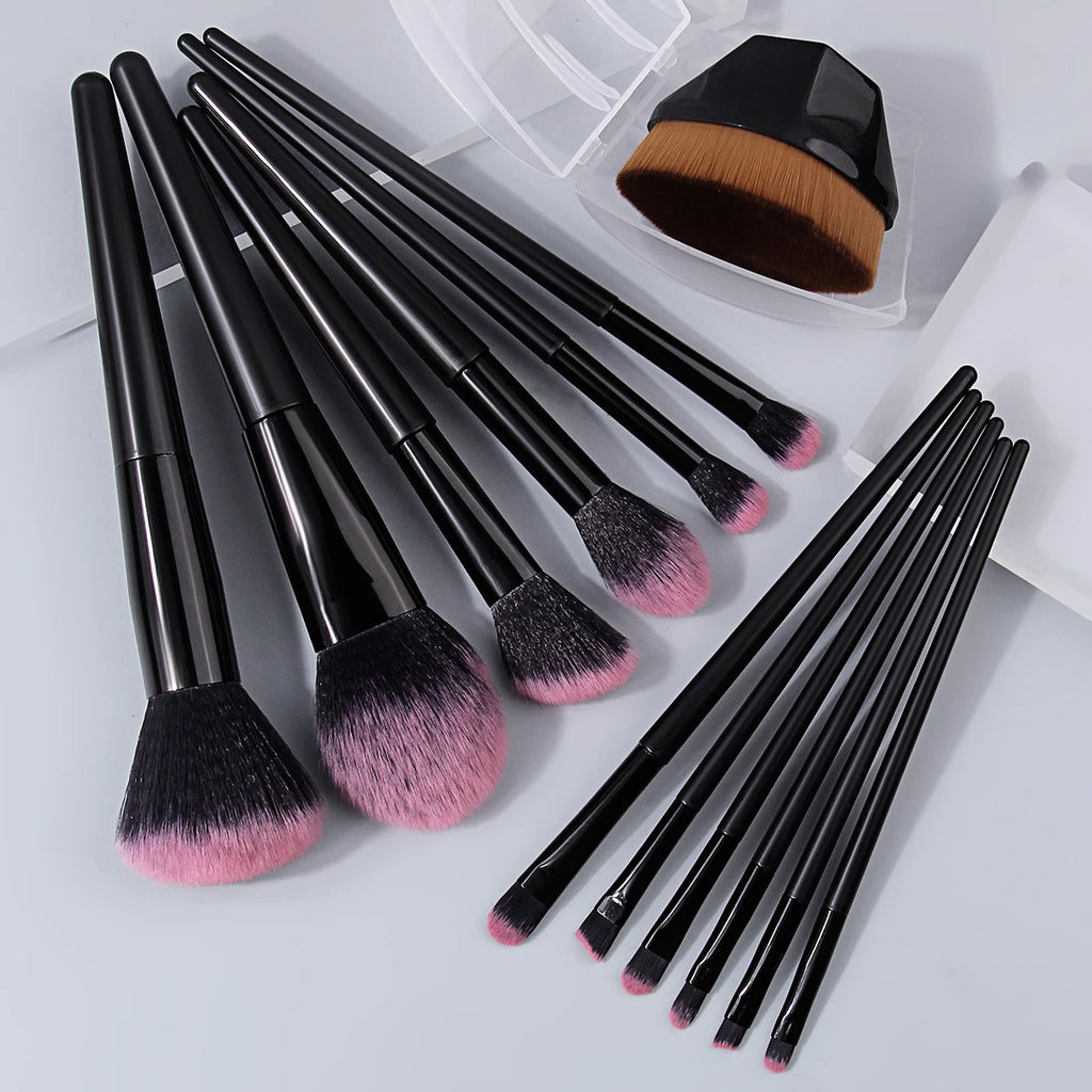 KOSSHOW 13-Pc Black Makeup Brush Set with Box | Full-Face & Eye Makeup Brush Set QXL