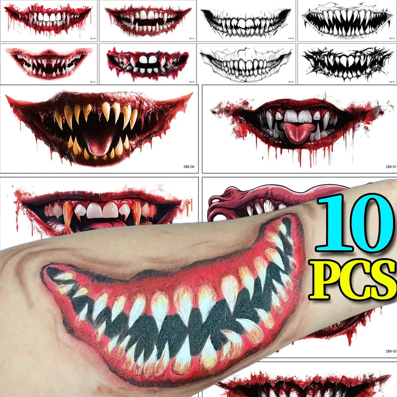 Halloween Big Mouth Temporary Tattoo Stickers – 1 or 10 Sheets Temporary Tattoo Stickers QXL