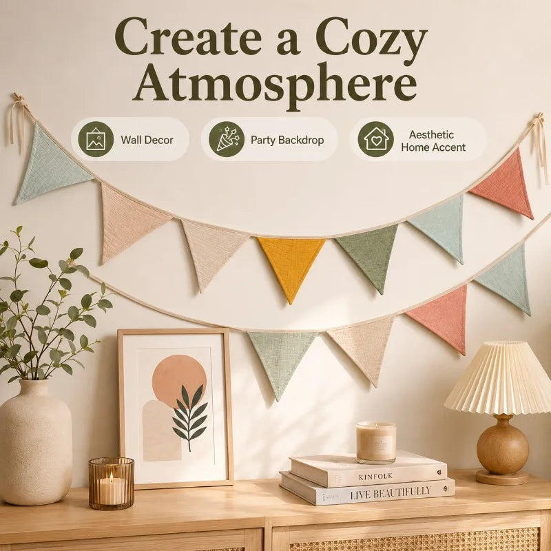 Cotton Fabric Bunting Banner | Reusable Triangle Pennant Garland Pennant Bunting Banner QXL