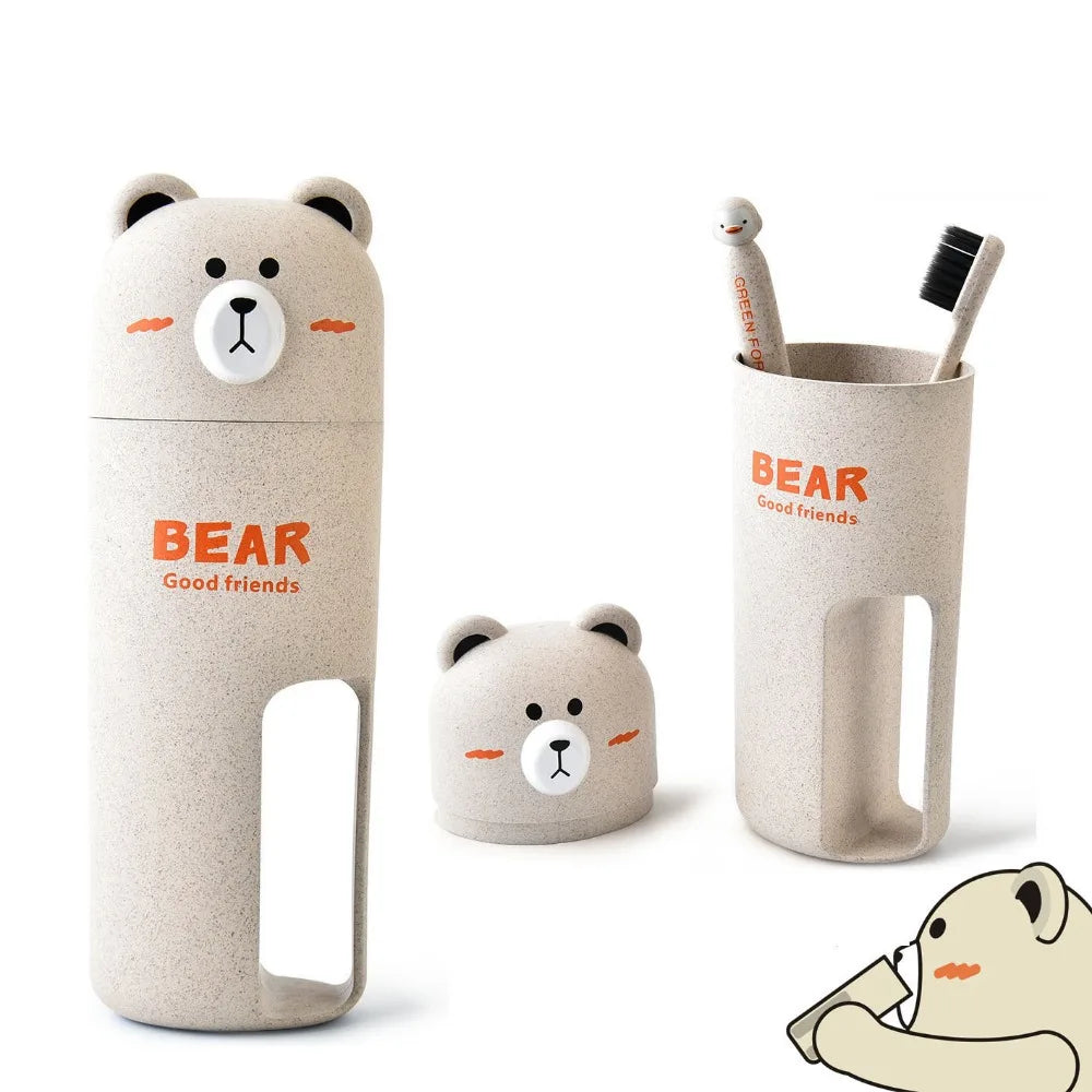 Bear Travel Toiletry Kit | Eco Wheat Toothbrush & Cup Set Travel Toiletry Kit QXL