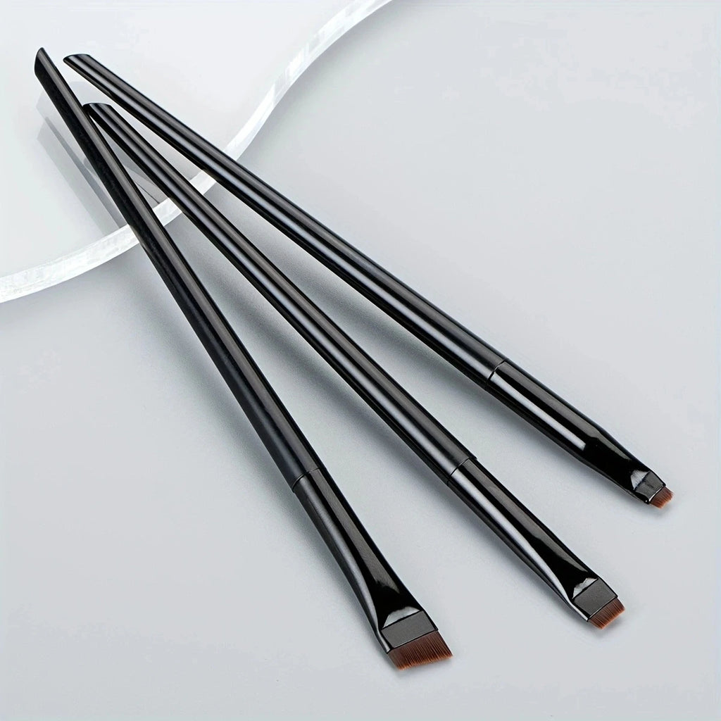 3-Piece Ultra-Thin Angled Eyebrow & Eyeliner Brush Set Eyebrow Brush Set QXL Black 3Pcs