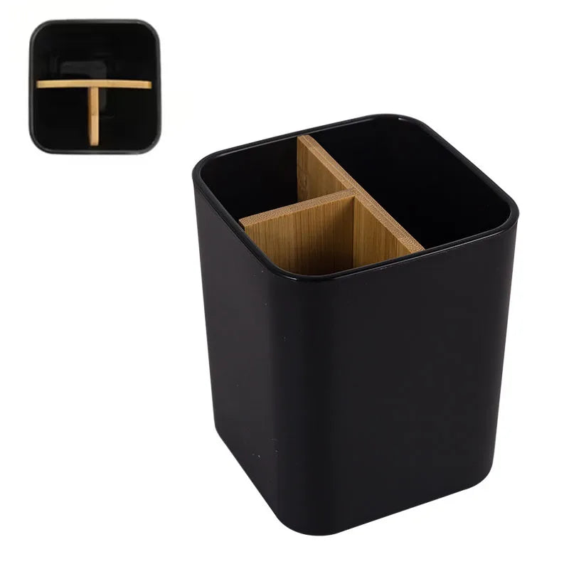 Makeup Brush Holder Organizer | 3-Slot Bamboo Divider Makeup Brush Organizer QXL