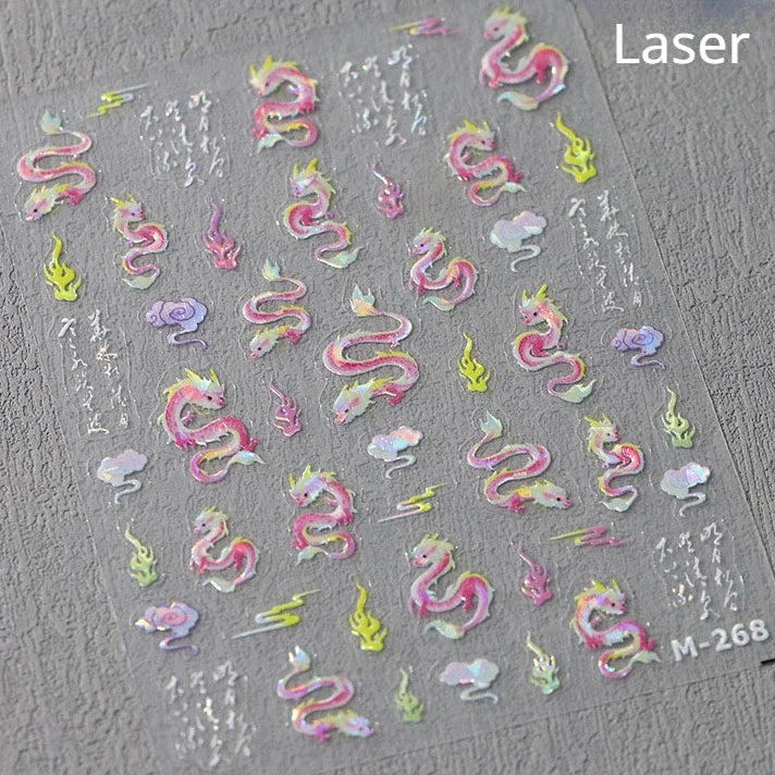 5D Dragon Nail Art Stickers – Glitter Embossed Foil Decals Nail Art Stickers QXL M268