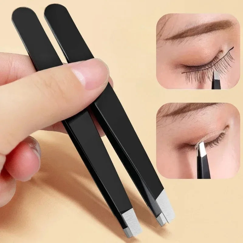 Black Stainless Steel Eyebrow Tweezer – Slant & Flat Tip Eyebrow Tweezer QXL