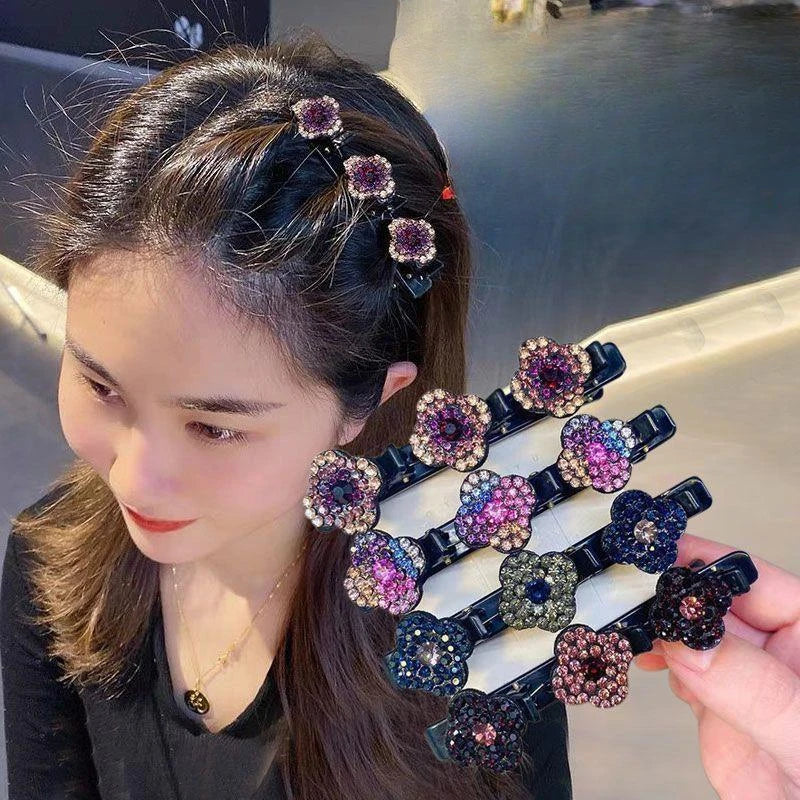 Crystal Flower Braided Hair Clips for Women & Girls Crystal Hair Clip QXL